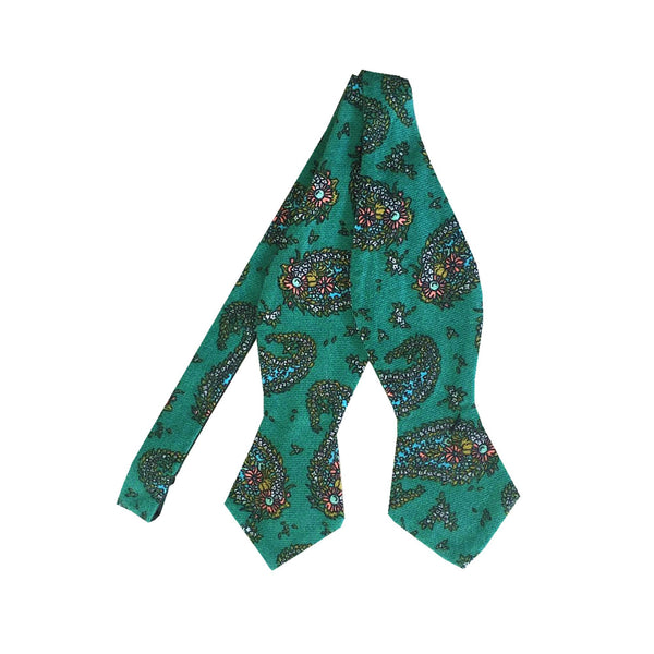 Green Paisley Self-tied Tip Bow Tie