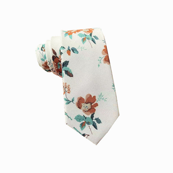 White Rust Floral Skinny Tie