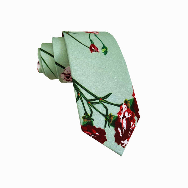 Sage Green Floral Skinny Tie