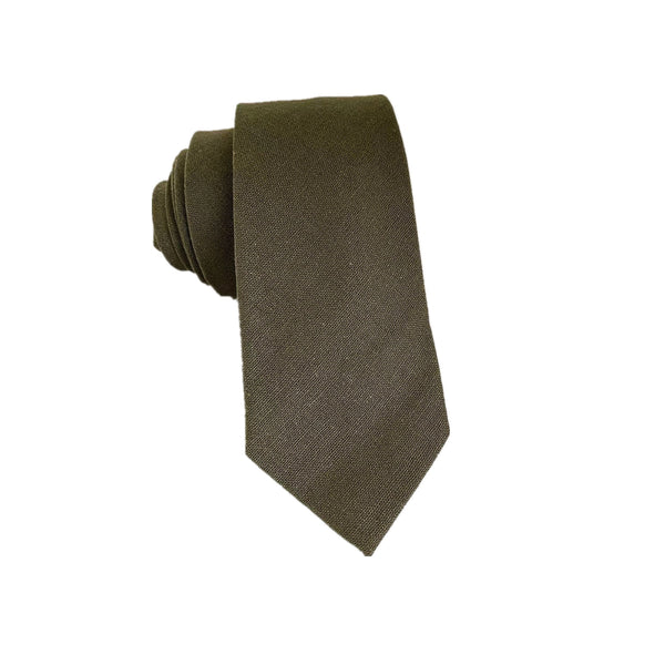 Army Green Linen Skinny Tie