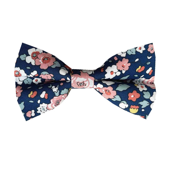 Navy Nude Pink Floral Pre-tied Bow Tie