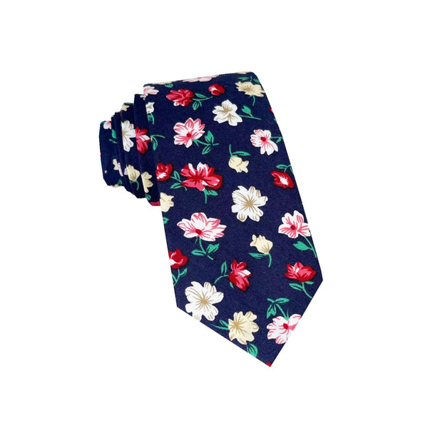 Navy Blue with Wine Red Floral Skinny Tie