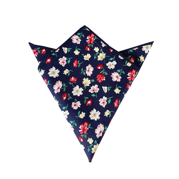 Navy Blue with Wine Red Floral Pocket Square