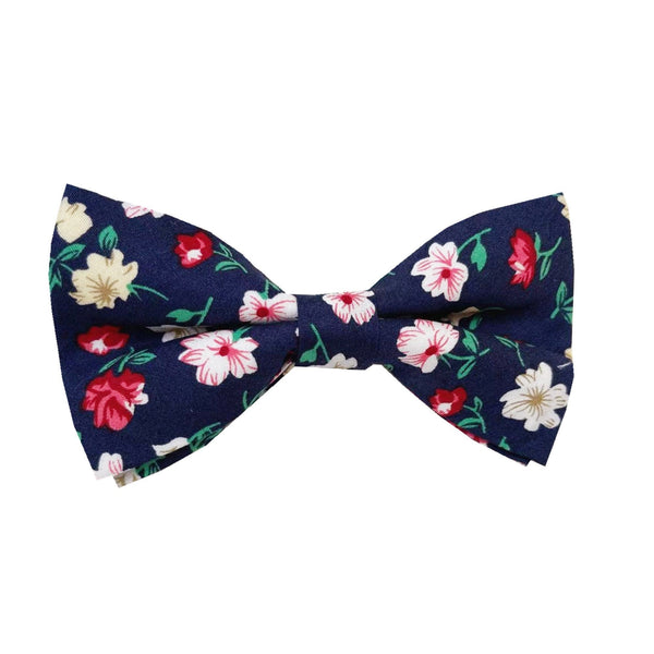 Navy Blue with Wine Red Floral Pre-tied Bow Tie
