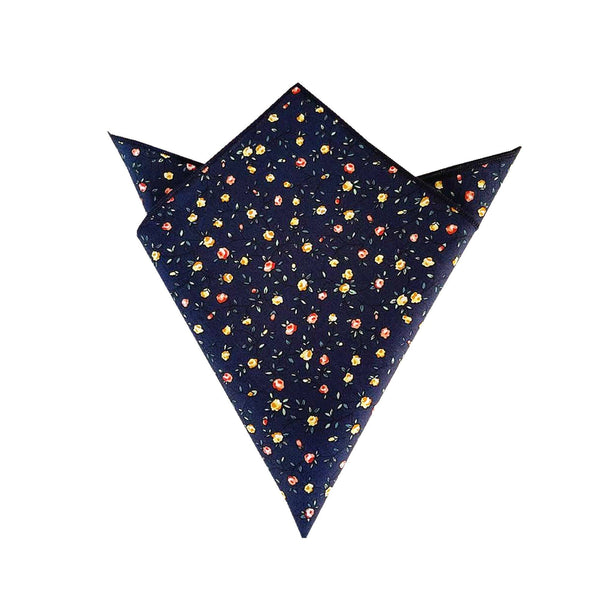 Midnight with Yellow & Red Floral Cotton Pocket Square