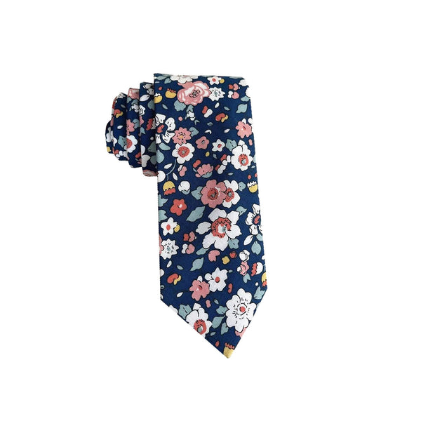 Navy Nude Pink Floral Skinny Tie