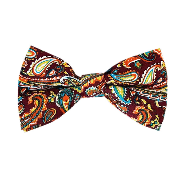 Brown Yellow Paisley Cotton Pre-tied Bow Tie