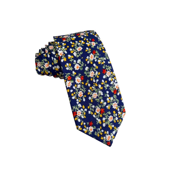 Navy Yellow White Floral Skinny Tie