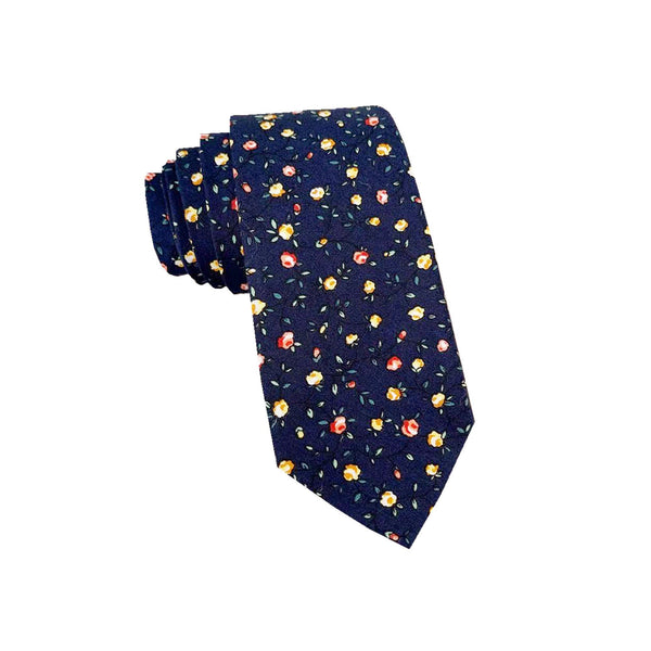 Midnight with Yellow  & Red Floral Cotton Skinny Tie