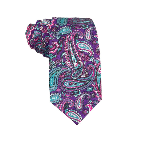 Purple Paisley Cotton Skinny Tie