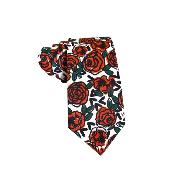 Terracotta Floral On White Skinny Tie