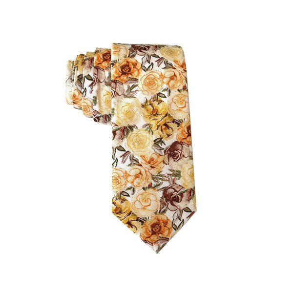 Yellow Floral Cotton Skinny Tie