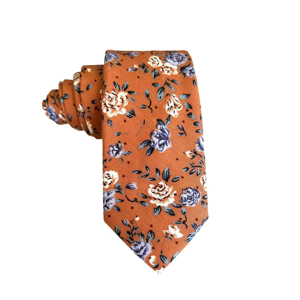 Burnt Orange with Cream Floral Skinny Tie