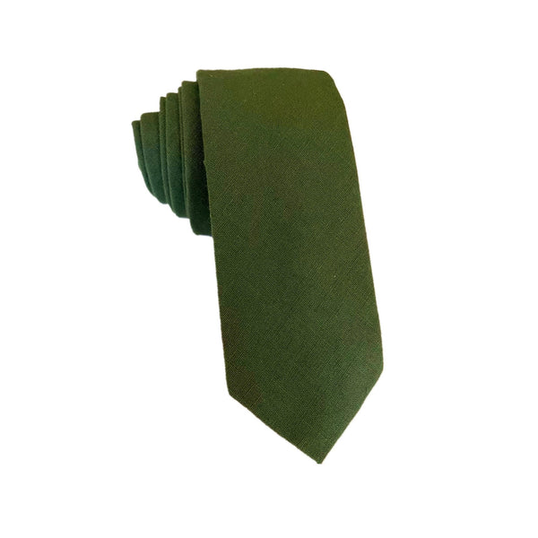 Olive Green Linen Skinny Tie