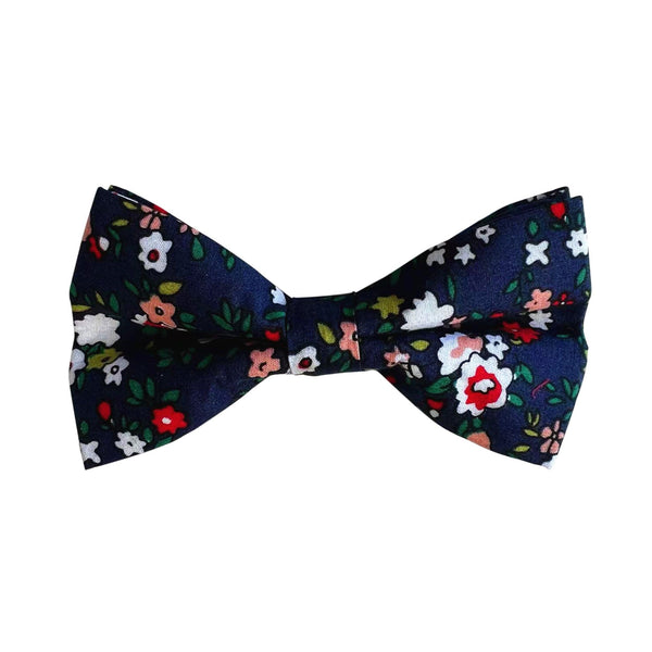 Navy Blue White and Maroon Floral Pre-tied Bow Tie