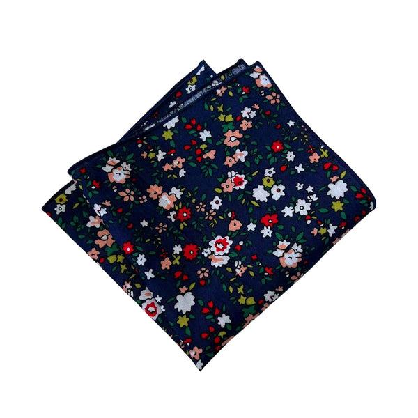 Navy Blue White and Maroon Floral Pocket Square