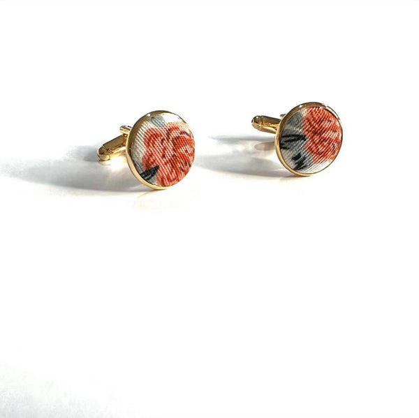 Orange Floral Gold Cufflinks