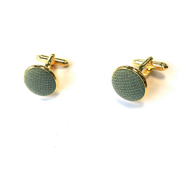 Sage Green Gold Cotton Cufflinks