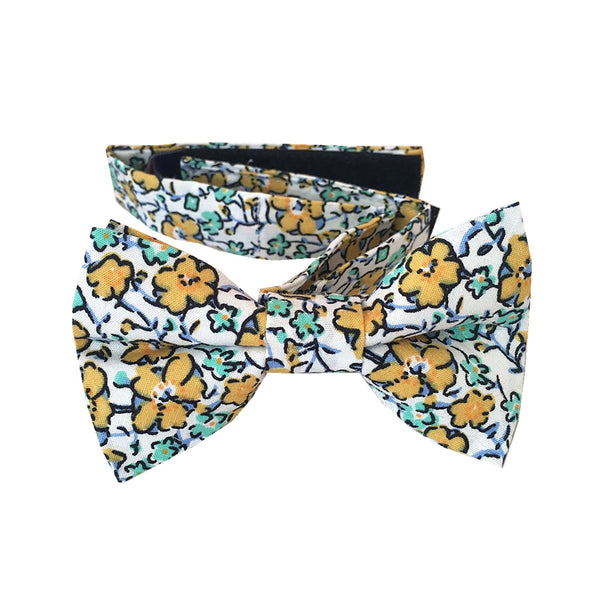 White Yellow Floral Kids Bow Tie