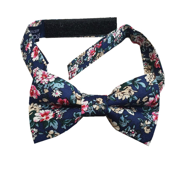 Navy Pink Floral Kids Bow Tie