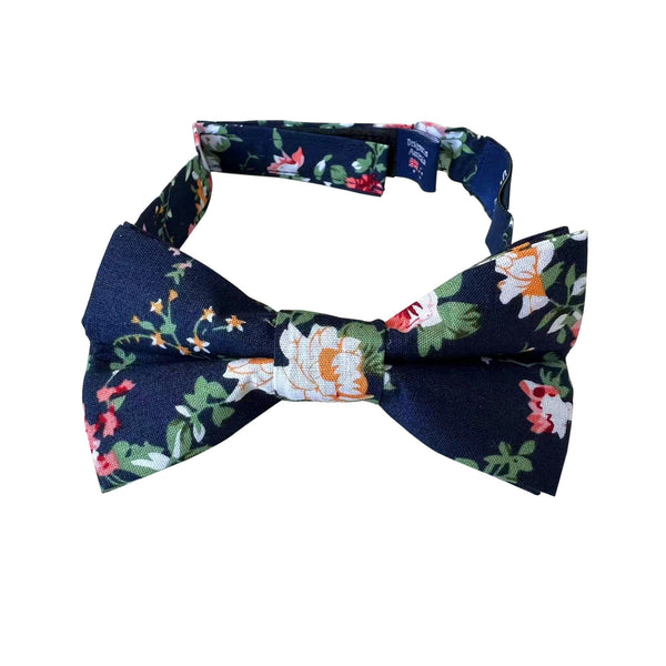 Navy Pink White Floral Kids Bow Tie