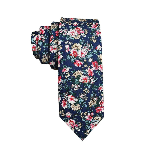 Navy Pink Floral Skinny Tie