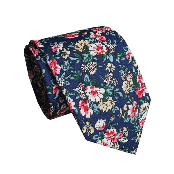 Navy Pink Floral Necktie