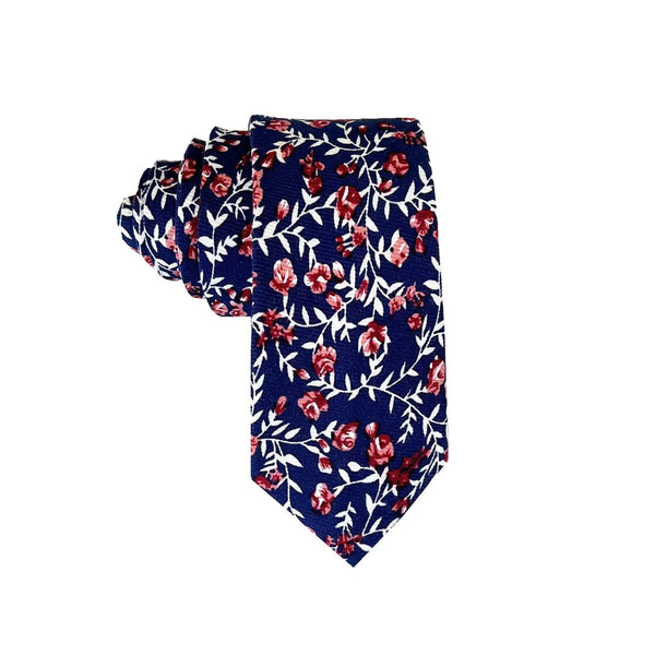 Navy Burgundy Floral Necktie