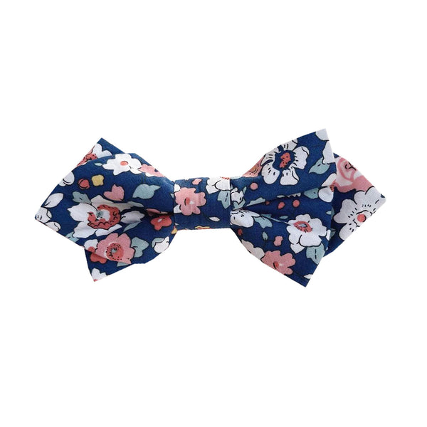 Navy Nude Pink Floral Pre-tied Diamond Bow Tie