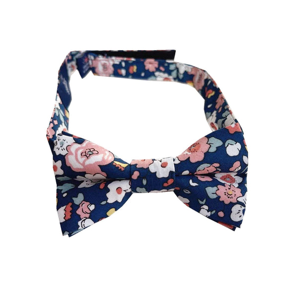 Navy Nude Pink Floral Kids Bow Tie