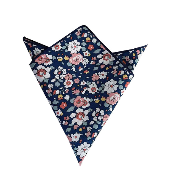 Navy Nude Pink Floral Pocket Square