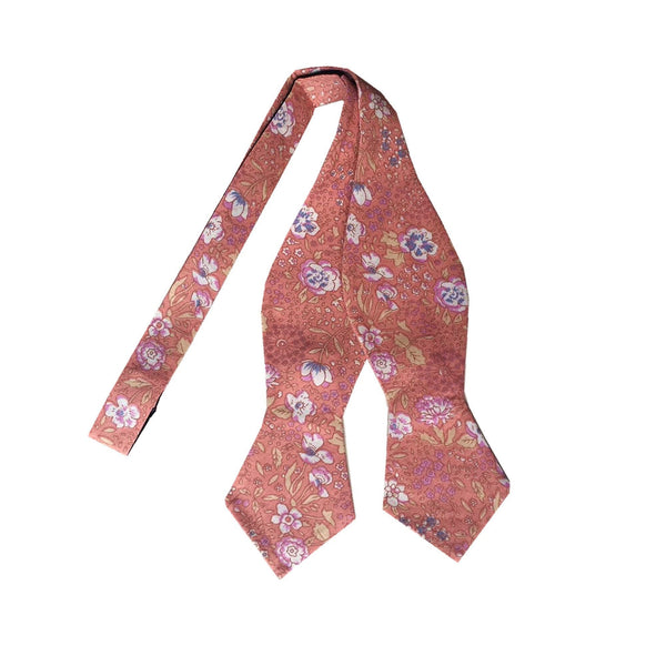 Nude Pink Floral Self-tied Tip Bow Tie