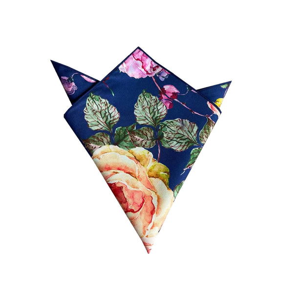 Navy Orange Floral Pocket Square