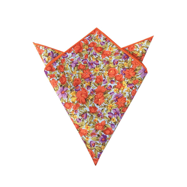 Orange Cotton Floral Pocket Square