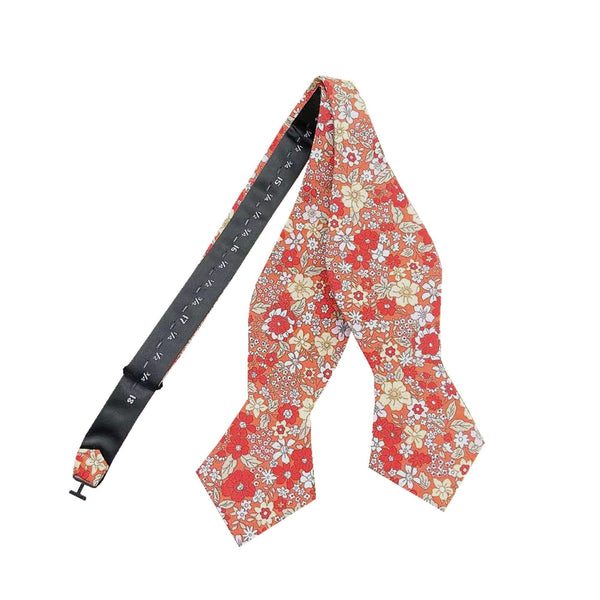 Orange Floral Self-tied Tip Bow Tie