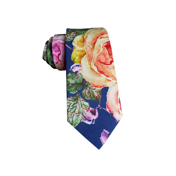 Navy Orange Floral Necktie