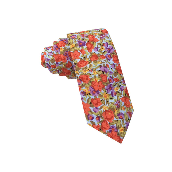 Orange Cotton Floral Necktie