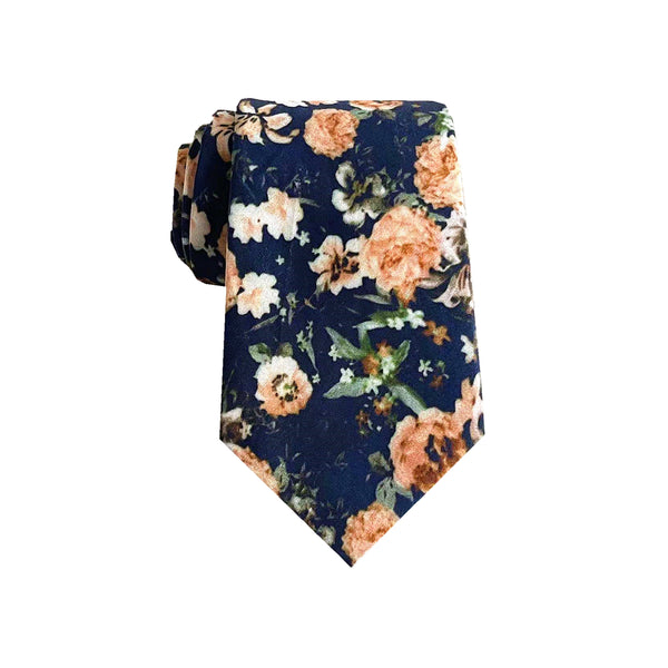 Navy Peach Floral Necktie