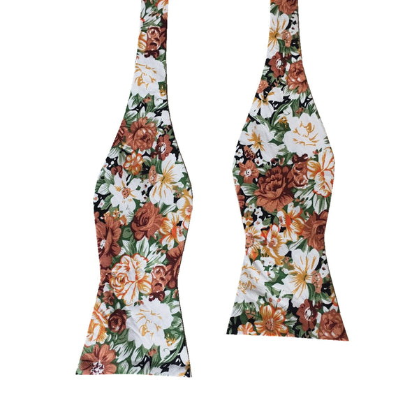 Orange Green Floral Self-tied Bow Tie