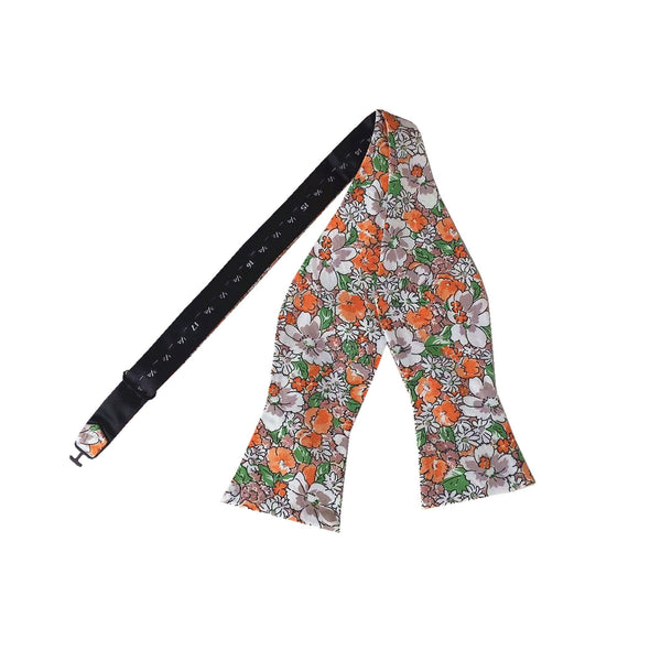 Orange Green &White Floral Self-tied Bow Tie