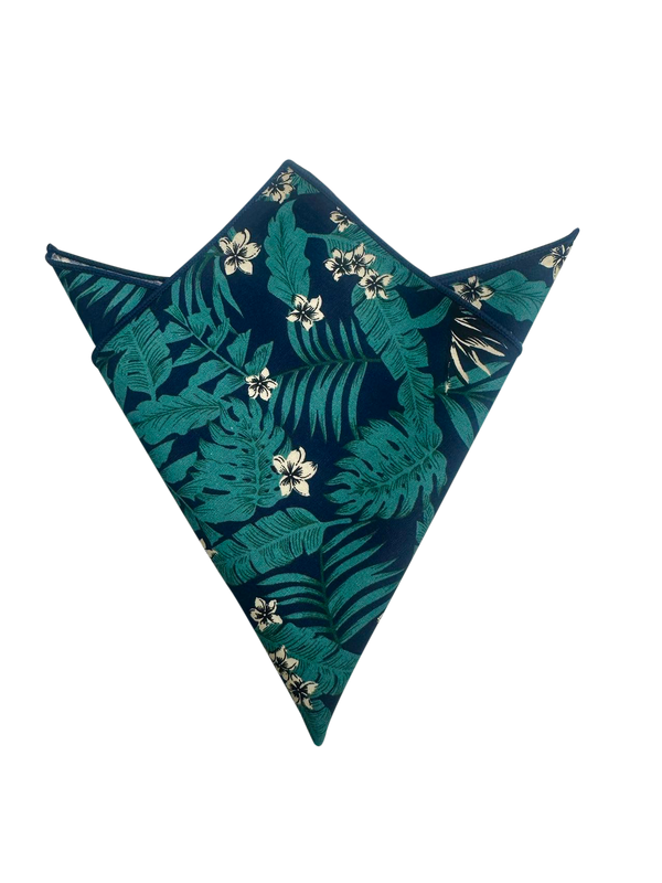 Navy Tropical Palm Pocket Square