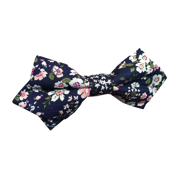 Navy Blue Peach Floral Pre-tied Diamond Bow Tie