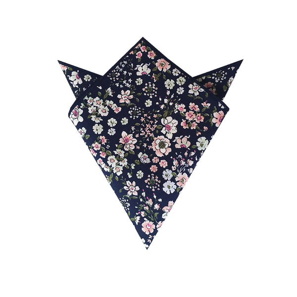 Navy Blue Peach Floral Pocket Square