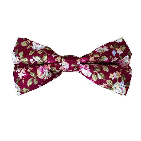 Pink Floral Burgundy Pre-tied Bow Tie