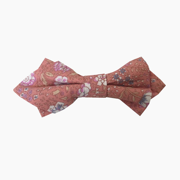 Nude Pink Floral Pre-tied Diamond Bow Tie