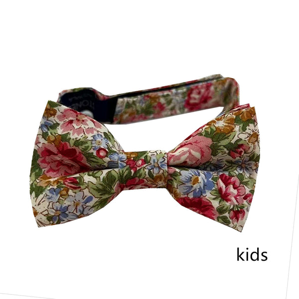 White Pink Floral Kids Bow Tie