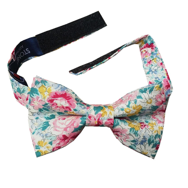 Pink White Floral Kids Bow Tie