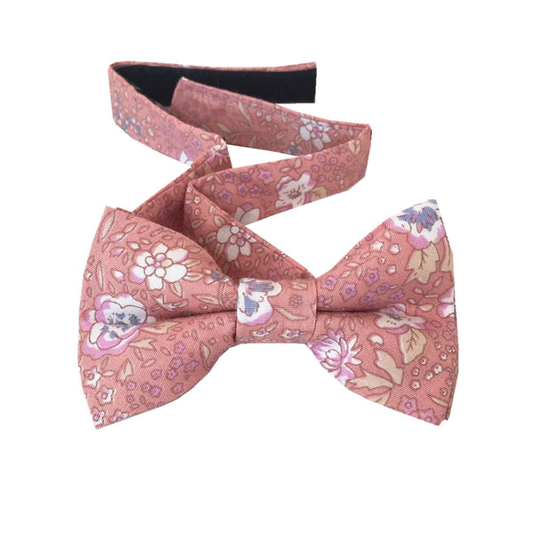 Nude Pink Floral Kids Bow Tie