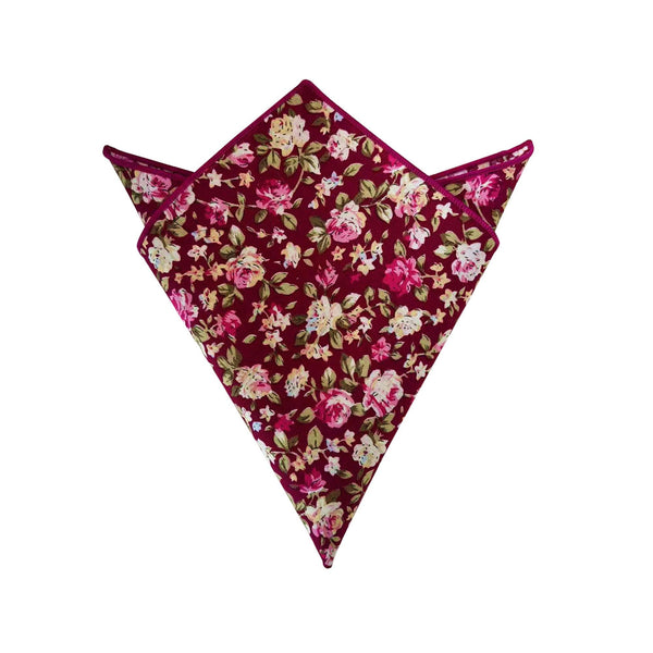 Pink Floral Burgundy Pocket Square