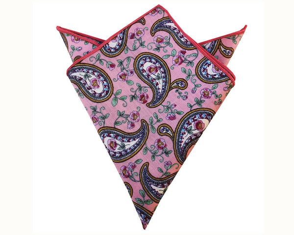 Pink White Paisley Pocket Square